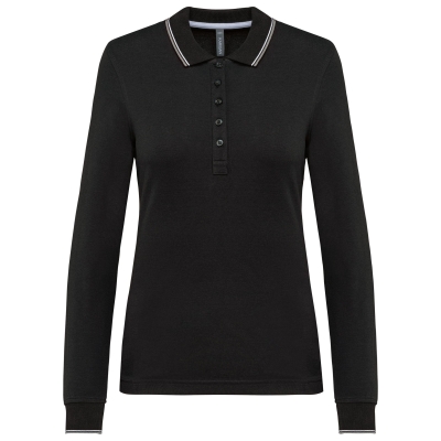 Dames polo van piquétricot met lange mouwen