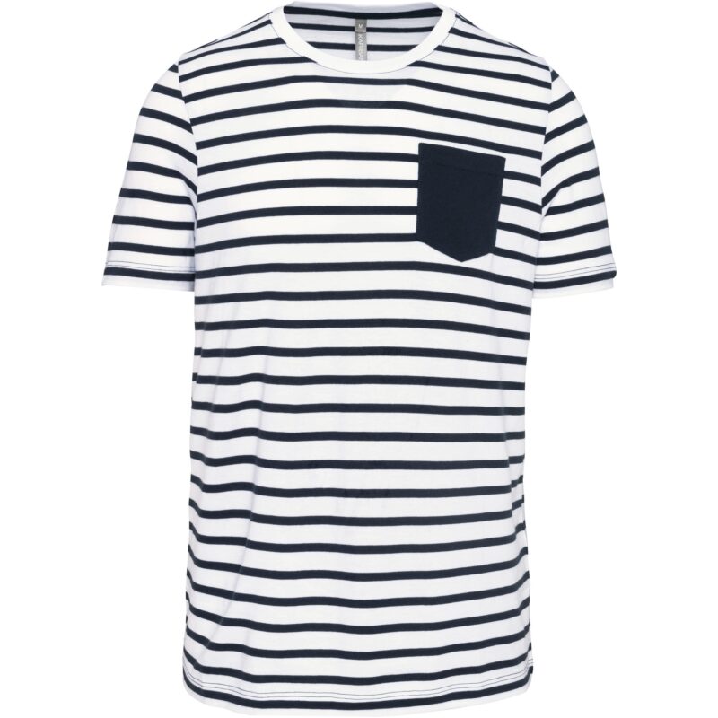 Gestreept T-shirt met zak en korte mouwen