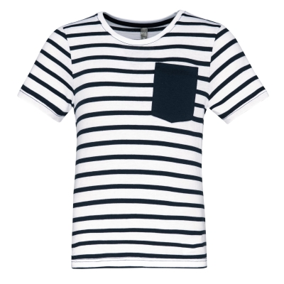 Gestreept T-shirt met zak en korte mouwen kids