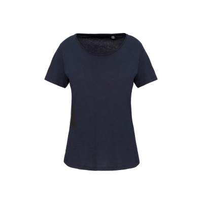 Bio dames-t-shirt kraag met onafgewerkte rand korte mouwen