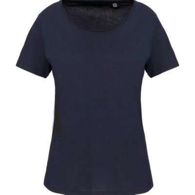 Bio dames-t-shirt kraag met onafgewerkte rand korte mouwen