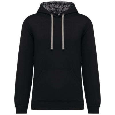 Unisex sweater met capuchon met contrasterend motief