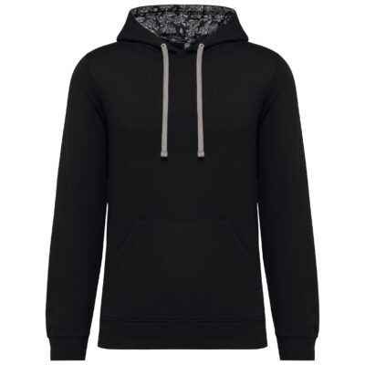 Unisex sweater met capuchon met contrasterend motief