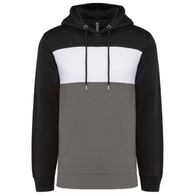 Driekleurige unisex sweater met capuchon