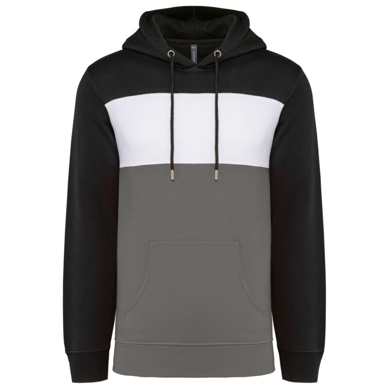 Driekleurige unisex sweater met capuchon