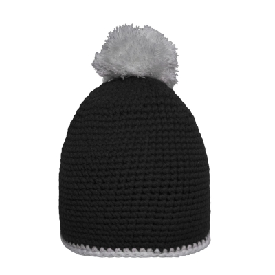 Pompon Hat with Contrast Stripe