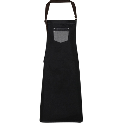 Division - Waxed look denim bib apron with faux leather