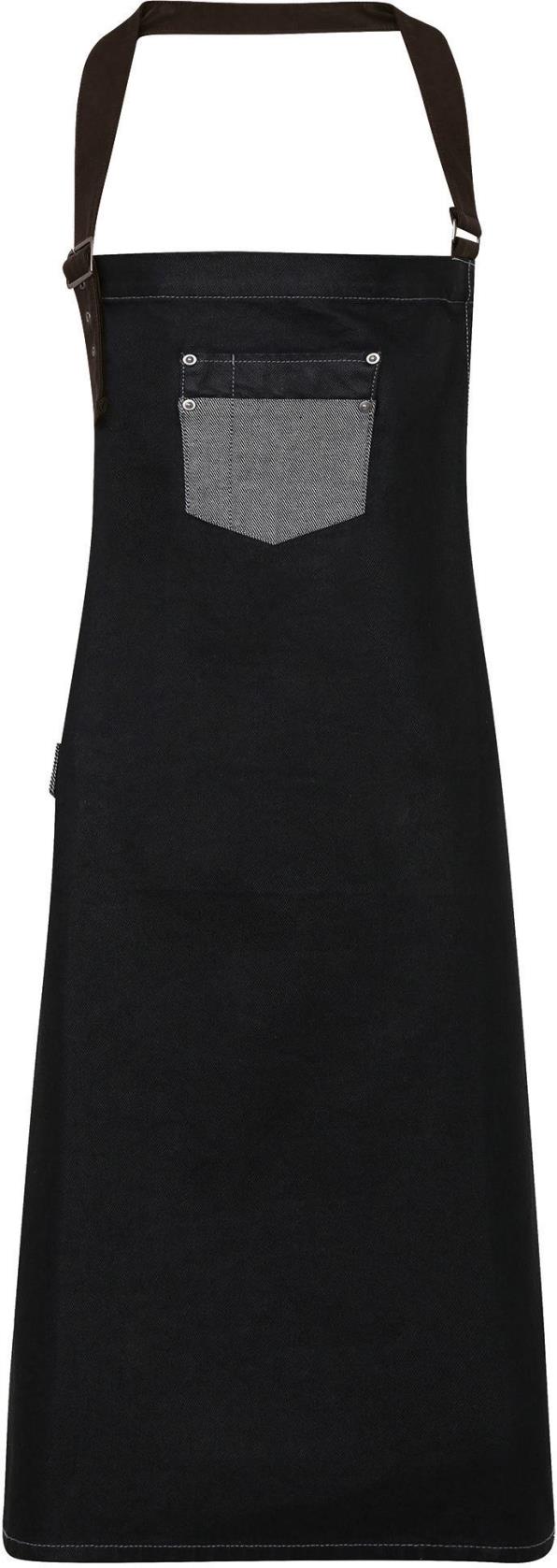 Division - Waxed look denim bib apron with faux leather